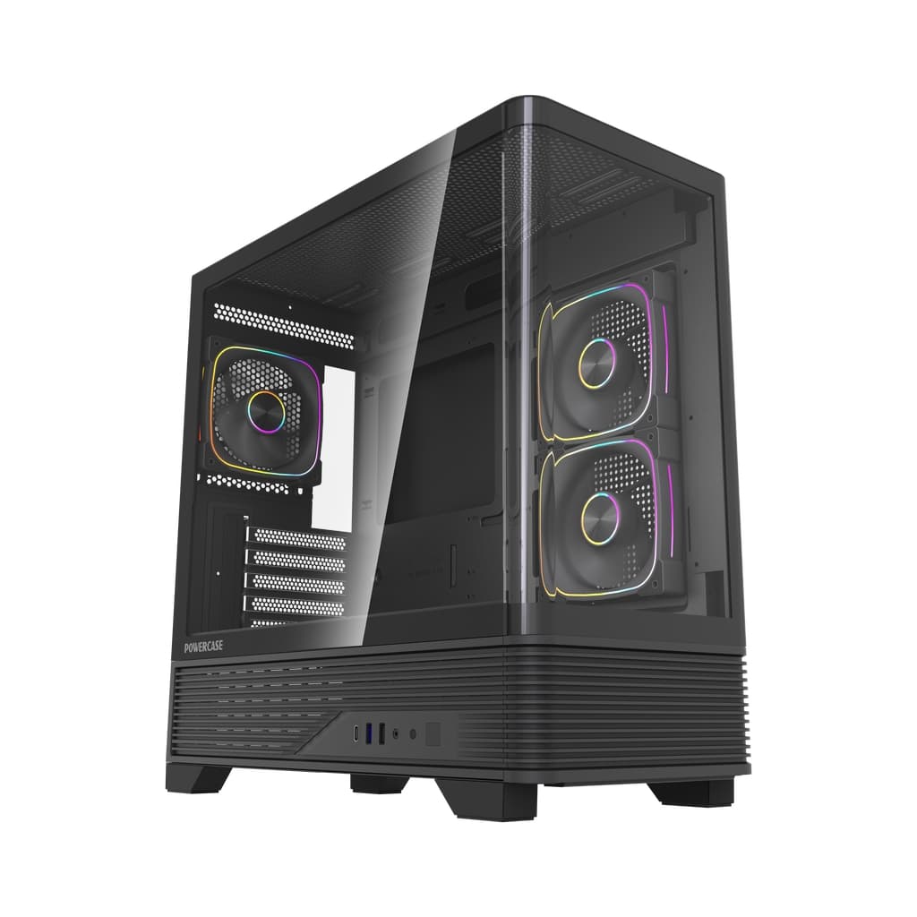 Корпус Powercase Vision Micro M6B, Curved Glass, Type-C, 3x 120mm ARGB PWM Fan, чёрный, mATX (CVMM6B-A3)