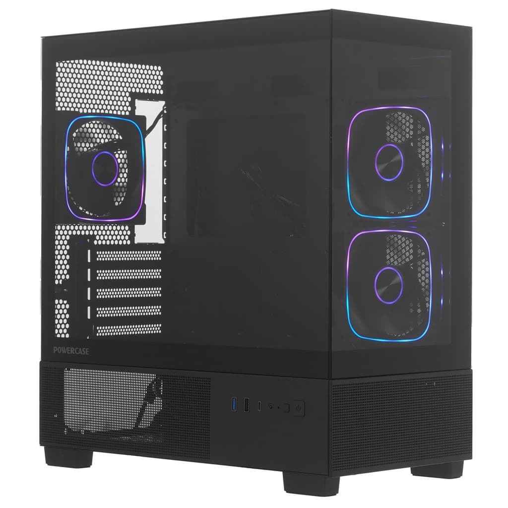 Корпус Powercase Vision Micro S4B, Tempered Glass, Type-C, 3x 120mm ARGB PWM Fan, ARGB+PWM HUB, чёрный, mATX (CVMMSHB-A3)