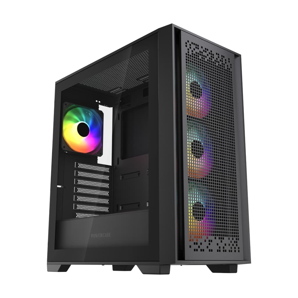 Корпус Powercase ByteFlow Black, Tempered Glass, 4x 120mm ARGB fans, ARGB HUB, чёрный, ATX (CBFB-A4)