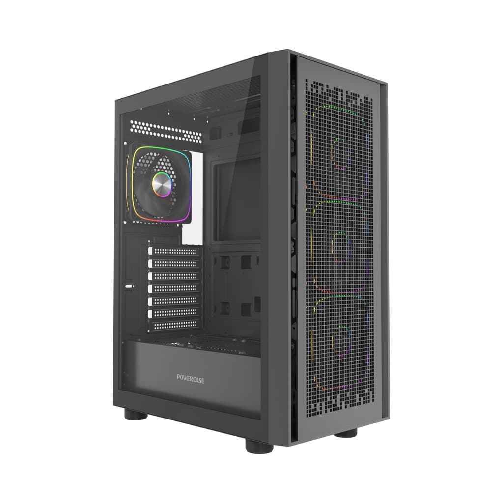 Корпус Powercase ByteFlow Black V2, Tempered Glass, 4x 120mm ARGB fans, чёрный, ATX (CBFB-A4-V2)