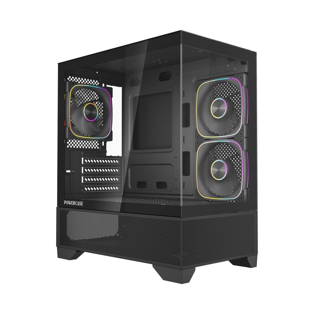 Корпус Powercase Vision Micro M4B, Tempered Glass, Type-C, 3x 120mm ARGB PWM Fan, чёрный, mATX (CVMM4B-A3)