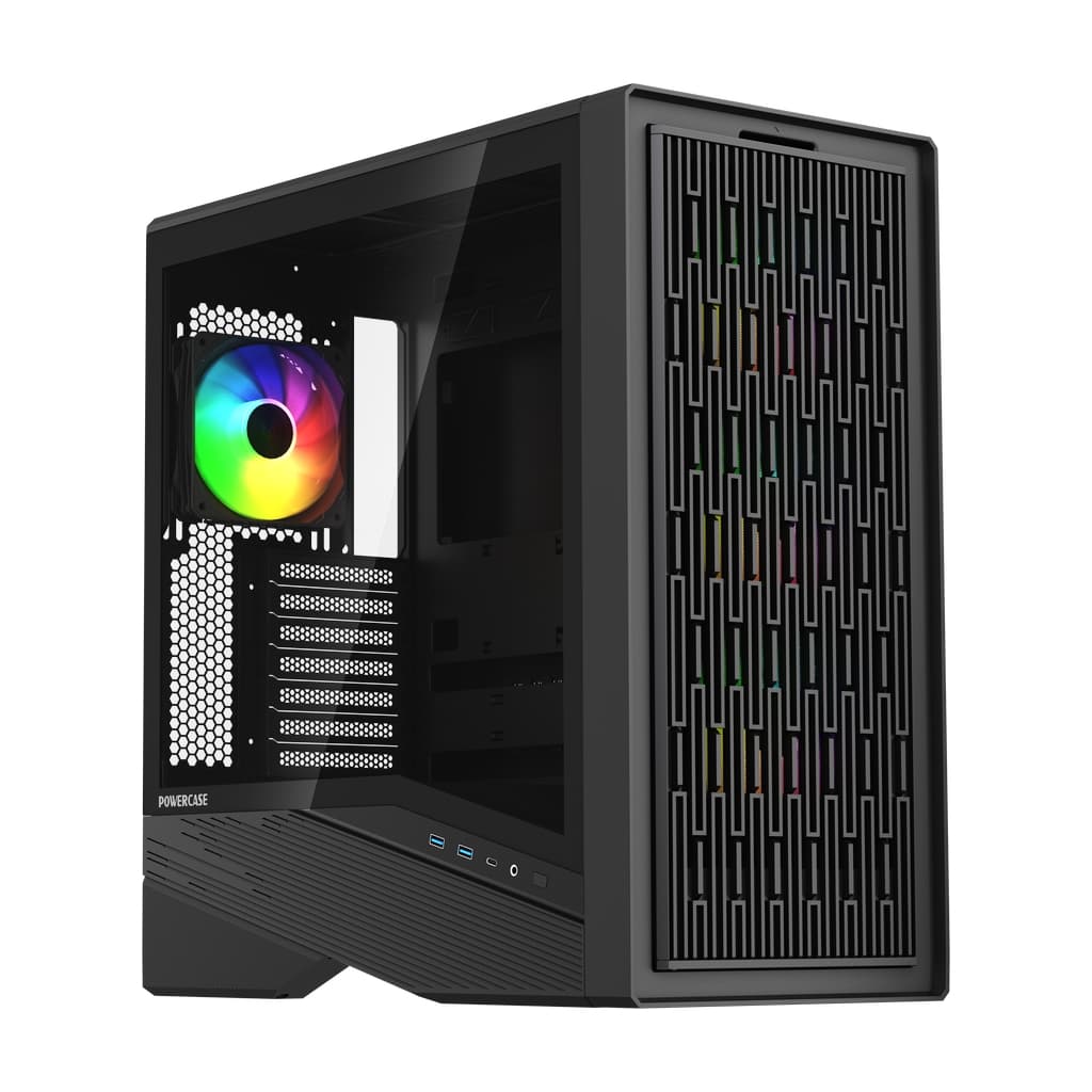 Корпус Powercase Intro ARGB, TG, Type-C, 4x 120mm ARGB PWM Fans, ARGB+PWM HUB, Nylon filters, чёрный, ATX (CJ235IB-A4)