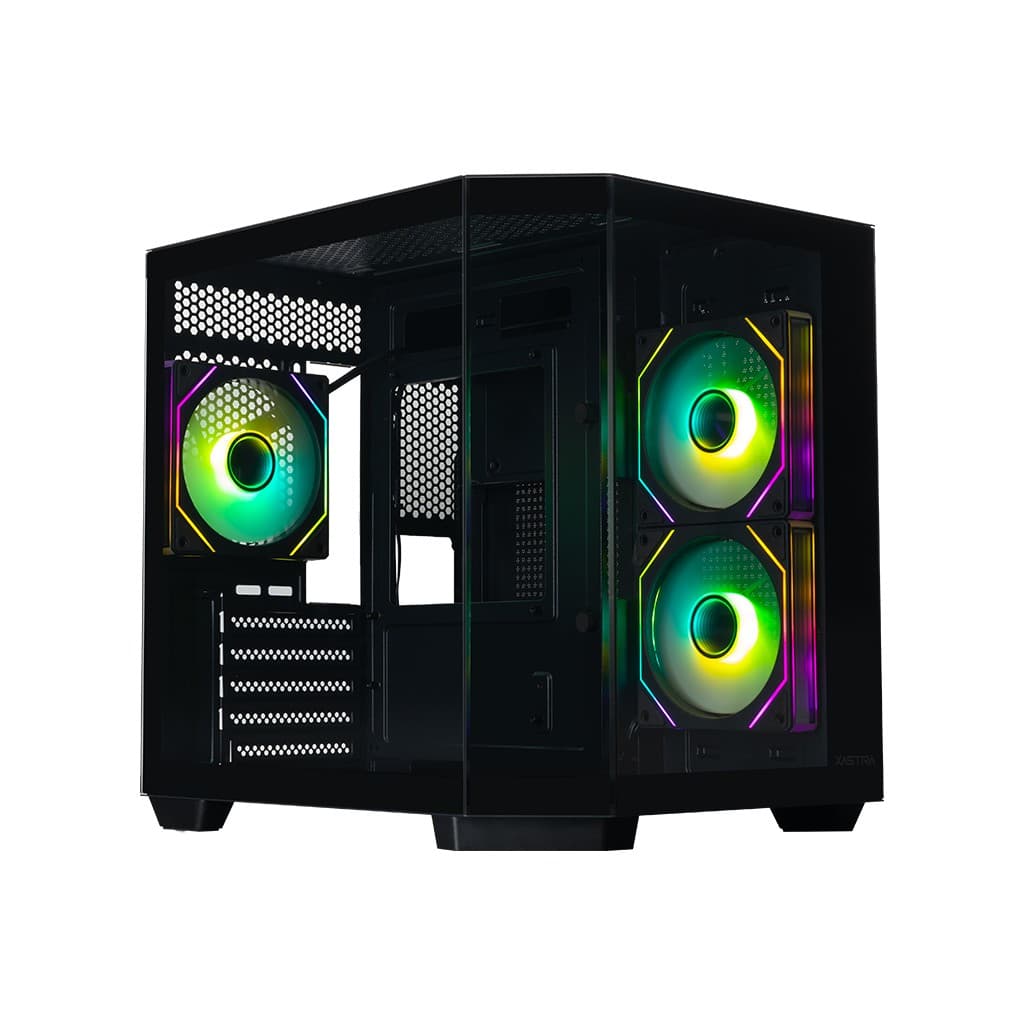 Корпус XASTRA QT400M 3ARGB-C6-AC Black mATX/Aquarium/Screewless/3x120mm ARGB PWM FM fans/Argb+PWM HUB 6port/Type-C+USB3.0 (1 USB3.0 кабель)/QT400M-3FM12A-C6-AC