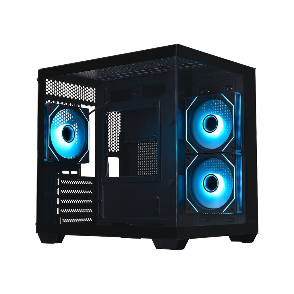 Корпус XASTRA QW400M 3ARGB-C6-AC Black mATX/Aquarium/Screewless/3x120mm ARGB PWM FM fans/Argb+PWM HUB 6port/Type-C+USB3.0 (1 USB3.0 кабель)/ QW400M-3FM12A-C6-AC