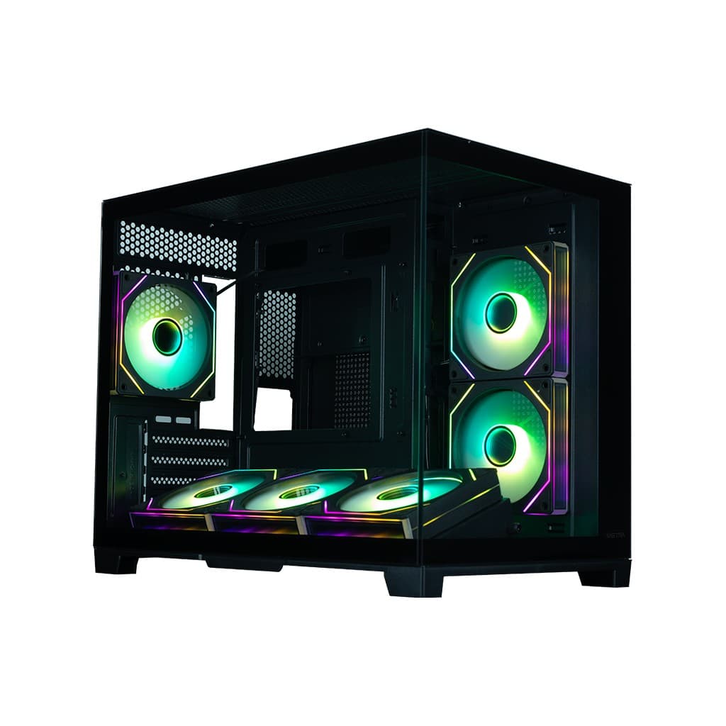Корпус XASTRA QW500M 6ARGB-C10-UC Black mATX/Aquarium/Screewless/ 6x120mm ARGB PWM FM fans/Argb+PWM HUB 10port/Type-C/ QW500M-6FM12A-C10-UC