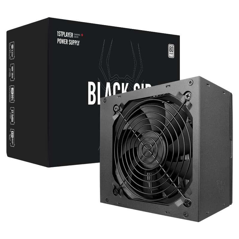 Блок питания 1STPLAYER BLACK.SIR 600W / ATX 2.4, APFC, 80 PLUS Standard, Double Forward, 120mm fan, non-modular / SR-600W