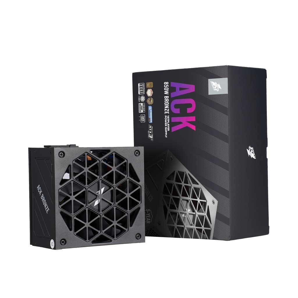 Блок питания 1STPLAYER ACK BRONZE 850W Black / ATX 3.1, PCIe 5.1, APFC, 80 PLUS Bronze, Double Forward, full Teapo caps, 140mm fan, non-modular / HA-850AA2