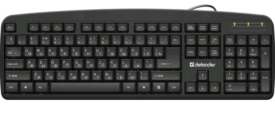 Клавиатура проводная Defender Office HB-910 RU USB (Черный) 104кн.