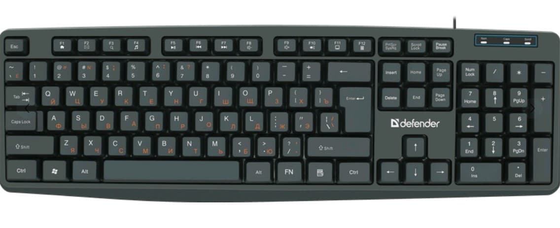 Клавиатура проводная Defender Concept HB-164 RU USB (Черный) 104кн+FN