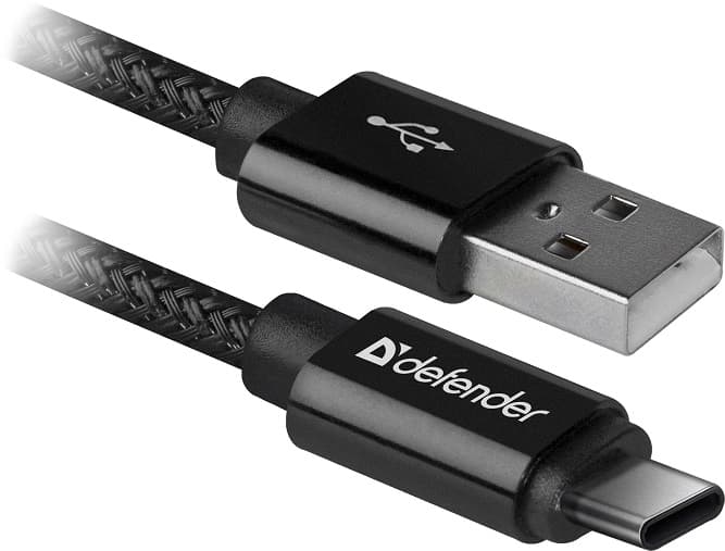 Кабель Defender USB2.0 AM-Type-C USB09-03T PRO Черный, 1m, 2.1A (87814)
