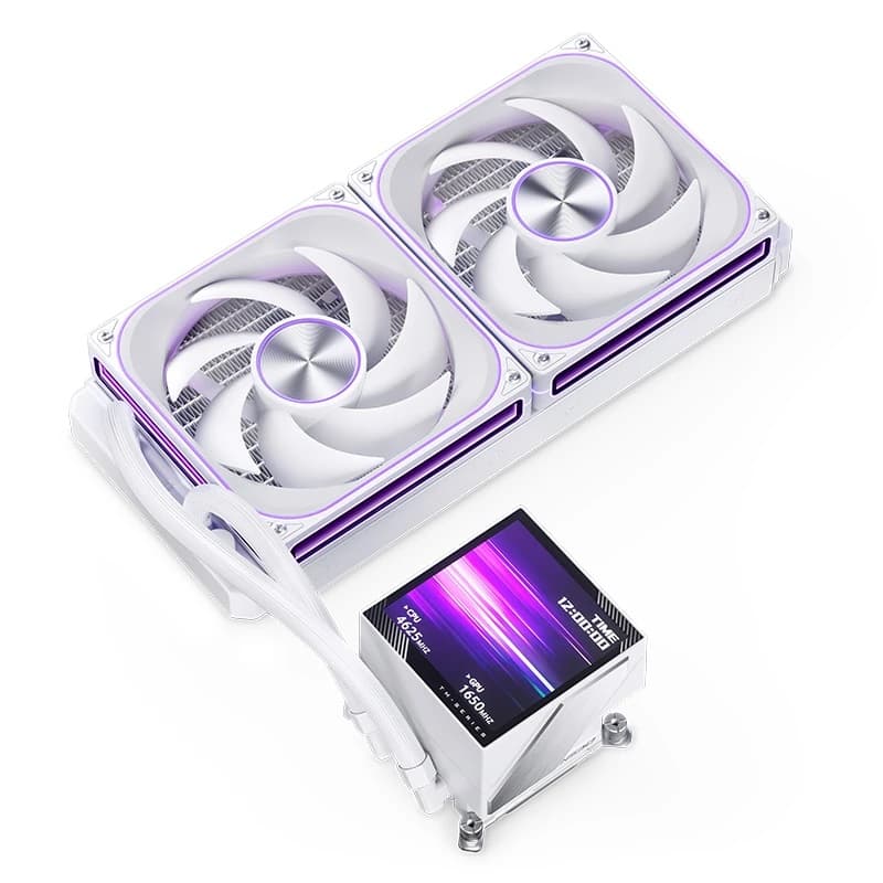 Комплект водяного охлаждения JONSBO TM-280 White LGA1851/1700/1200/115X/AM5/AM4 (6шт/кор, TDP 285W, ARGB FAN and ARGB LCD Display PUMP, PWM, DUAL FAN 140mm, белый) RET