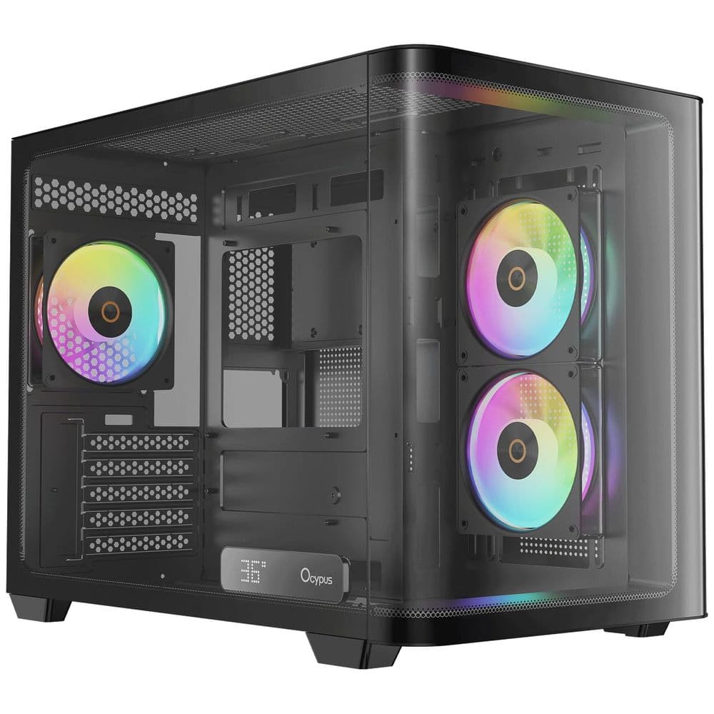 Корпус для ПК Ocypus Iota-C50-BKD300CD-GL Case Iota C50 BK Curve ARGB Digital mATX /win /black / 3 ARGB fans/ no PSU / Tempered
