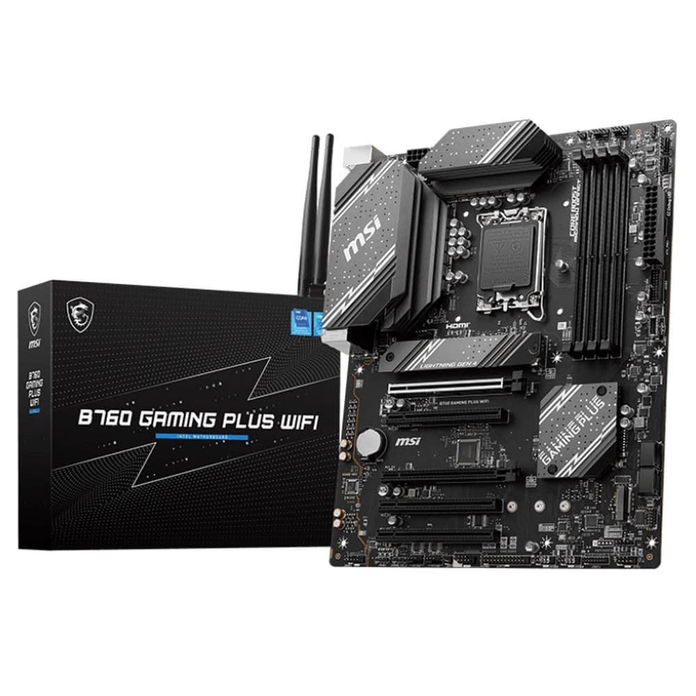 Материнская плата MSI B760 GAMING PLUS WIFI B760, LGA1700, 4*DDR5, 5*PCIEx16, 2*M.2, 2*TypeC, 2*USB3.2Gen2, 2*USB3.2Gen1, 8*USB2