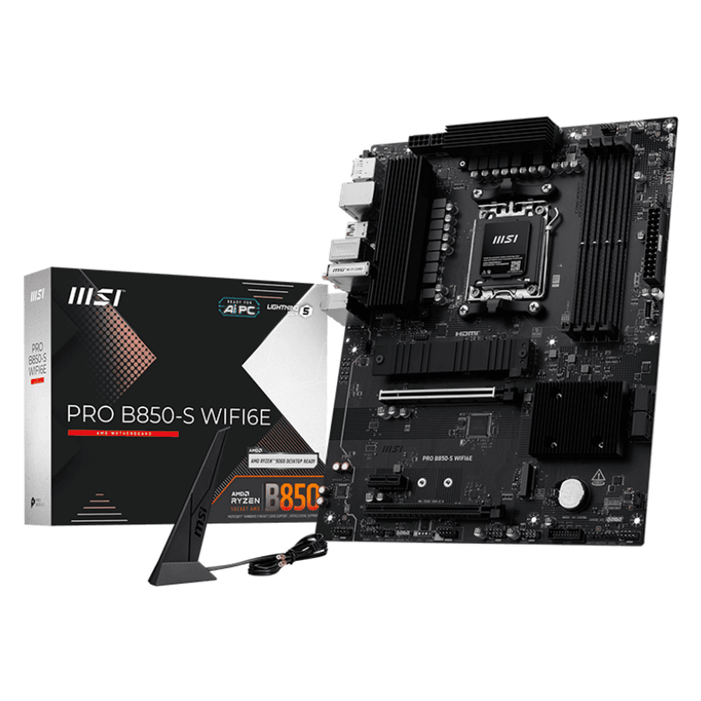 Материнская плата MSI PRO B850-S WIFI6E B850, AM5, 4*DDR5, 2*PCIEx16, 1*PCIEx1, 2*M.2, 2*TypeC, 3*USB3.2Gen2, 6*USB3.2Gen1, 4*US