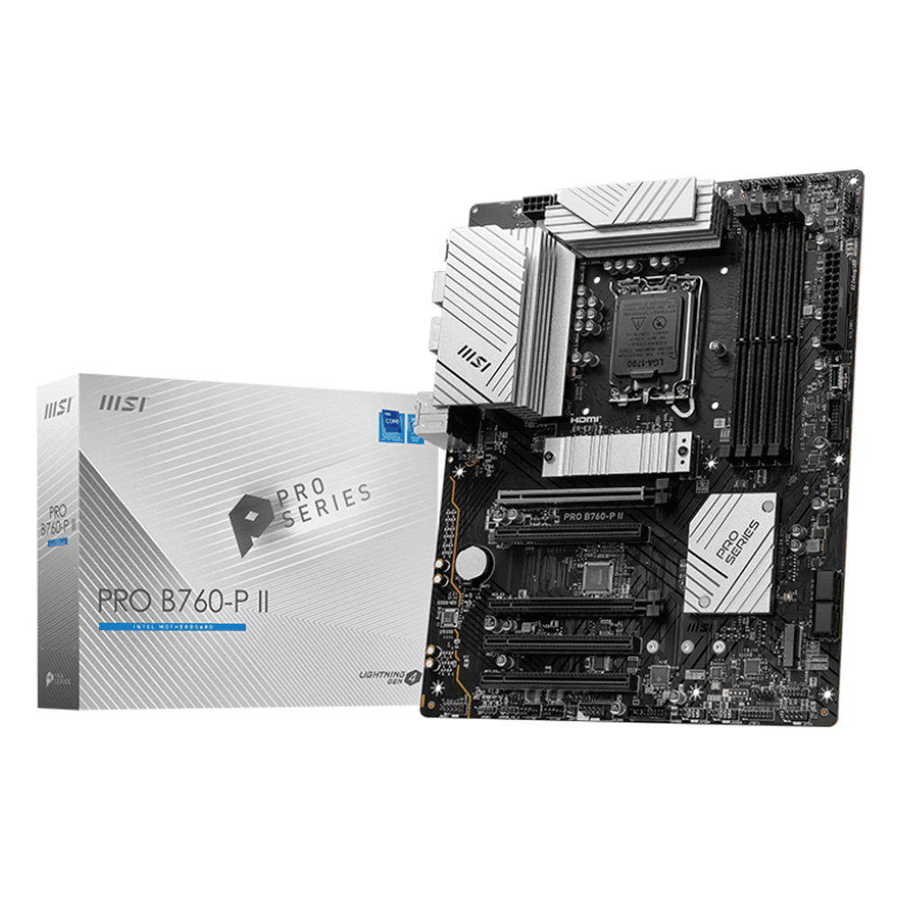 Материнская плата MSI PRO B760-P II B760, LGA1700, 4*DDR5, 5*PCIEx16, 2*M.2, 2*TypeC, 6*USB3.2Gen1, 6*USB2.0, 4*SATA3.0, 2.5G, D