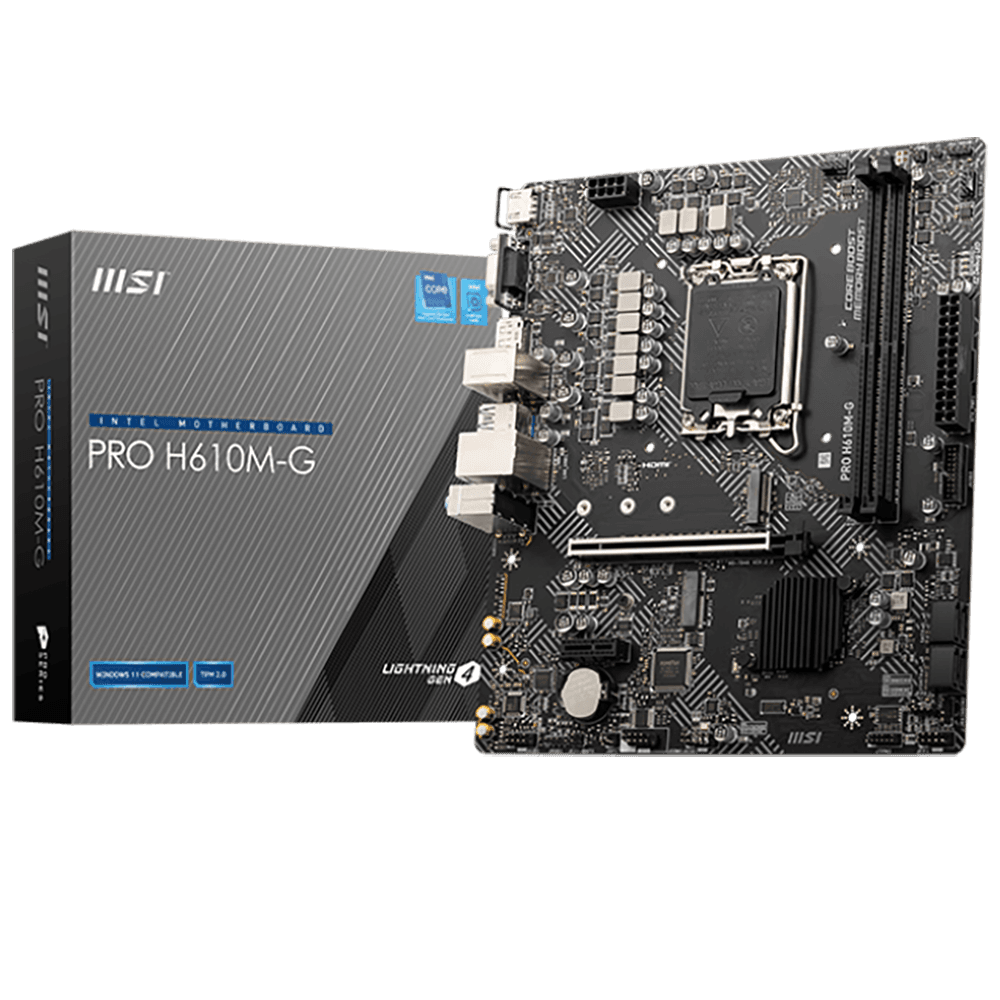 Материнская плата MSI PRO H610M-G H610, LGA1700, 2*DDR5, 1*PCIEx16, 1*PCIEx1, 1*M.2, 4*USB3.2Gen1, 6*USB2.0, 4*SATA3.0, 1G, VGA