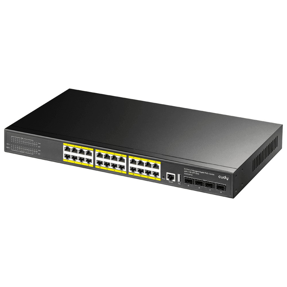 Коммутатор CUDY 24-Port Layer 3 Managed Gigabit PoE+ Switch with 4 10G SFP Slots 400W Layer 3 Managed 24 Ports 10/100/1000M Po