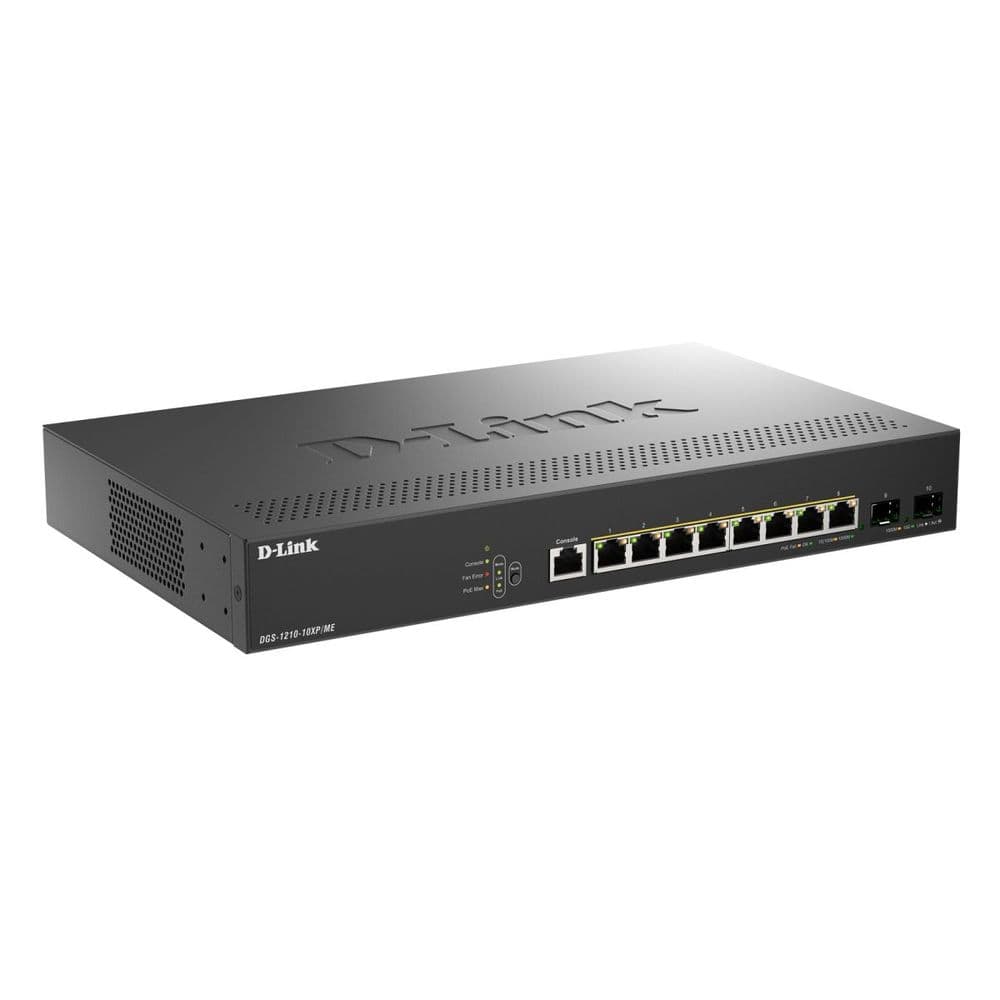 Коммутатор D-Link DGS-1210-10XP/ME/C1A Управляемый L2 коммутатор с 8 портами 10/100/1000Base-T и 2 портами 10GBase-X SFP+ (8 пор