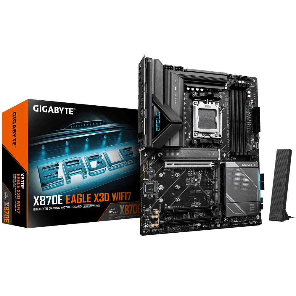 Материнская плата Gigabyte X870E EAGLE X3D WIFI7 X870E, AM5, 4*DDR5, 3*PCIEx16, 4xM.2, 2*TypeC, 4*USB3.2Gen2, 8*USB3.2Gen1, 4*US