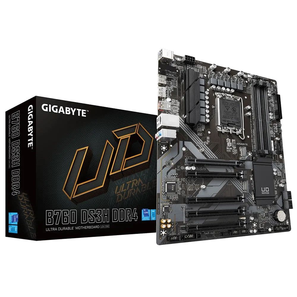 Материнская плата Gigabyte B760 DS3H DDR4, Socket 1700, Intel®B760, 4xDDR4-3200, HDMI+DP, 5xPCI-Ex16, 4xSATA3(RAID 0/1/5/10), 2x