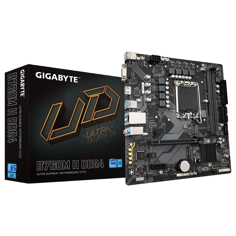 Материнская плата Gigabyte B760M H DDR4, Socket 1700, Intel®B760, 2xDDR4-3200, D-SUB+HDMI, 1xPCI-Ex16, 1xPCI-Ex1, 4xSATA3(RAID 0