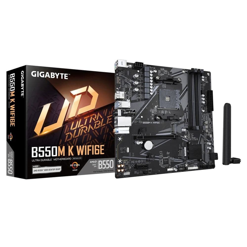 Материнская плата Gigabyte B550M K WIFI6E B550, AM5, 4xDDR4, 1*PCI-Ex16,2*M.2, 6*USB3.2Gen1, 6*USB2.0, 4*SATA3.0, 1G, DP, HDMI