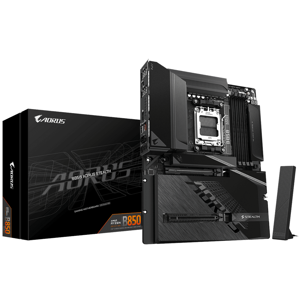Материнская плата AORUS B850 AORUS STEALTH B850, AM5, 4*DDR5, 2*PCIEx16, 4*M.2, 2*TypeC, 2*USB3.2Gen2, 6*USB3.2Gen1, 8*USB2.0, 2