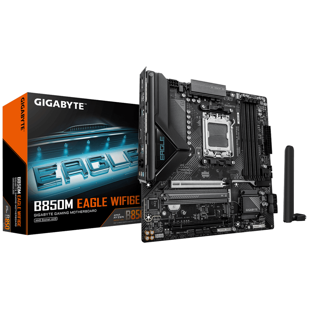 Материнская плата Gigabyte B850M EAGLE WIFI6E B850, AM5, 4xDDR5, 2*PCIEx16, 2*M.2, 2*TypeC, 1*USB3.2Gen2, 4*USB3.2Gen1, 8*USB2.0