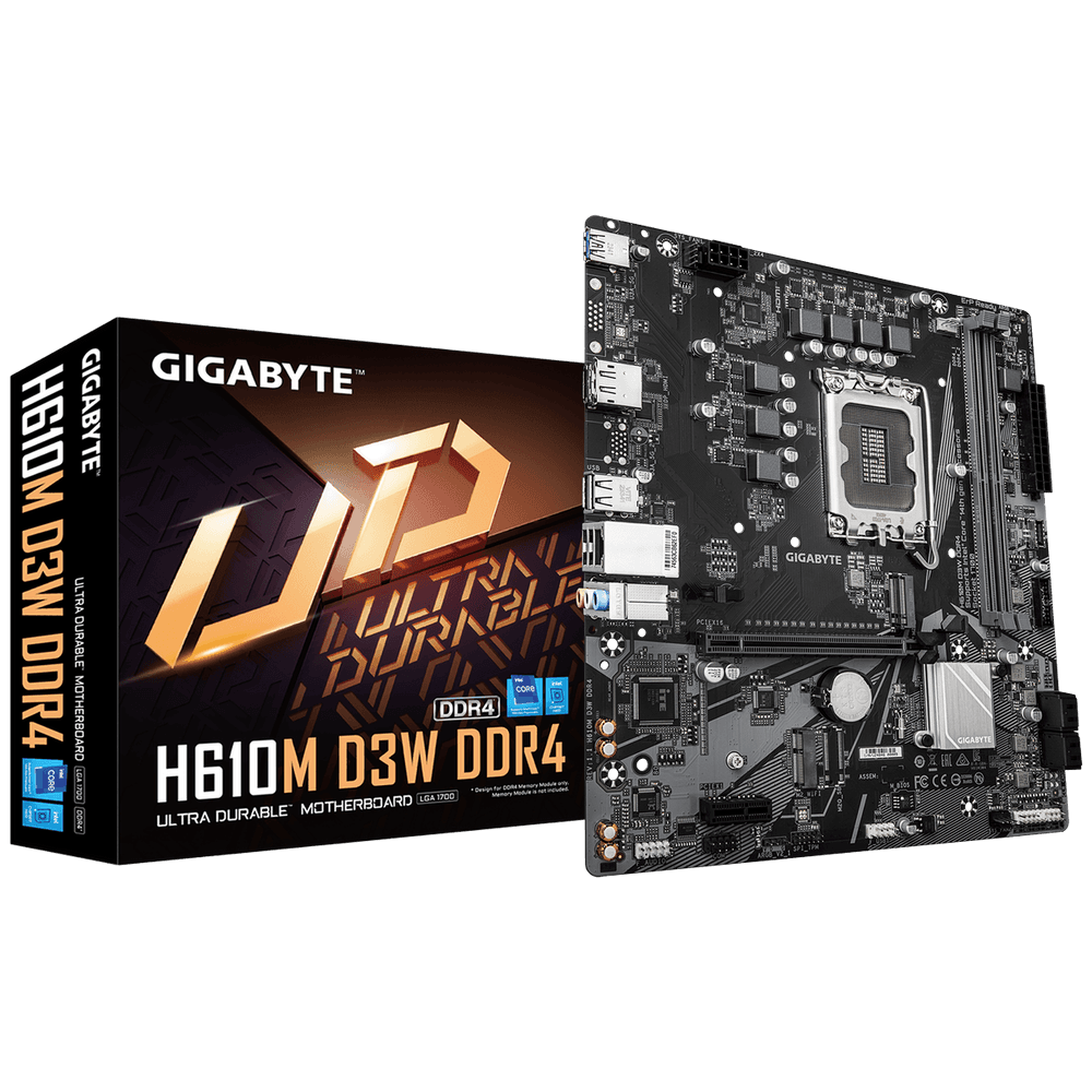 Материнская плата Gigabyte H610M D3W DDR4 H610, LGA1700, 2*DDR4, 1*PCIEx16, 1*PCIEx1, 2*M.2, 1*TypeC, 3*USB3.2Gen1, 6*USB2.0, 4*