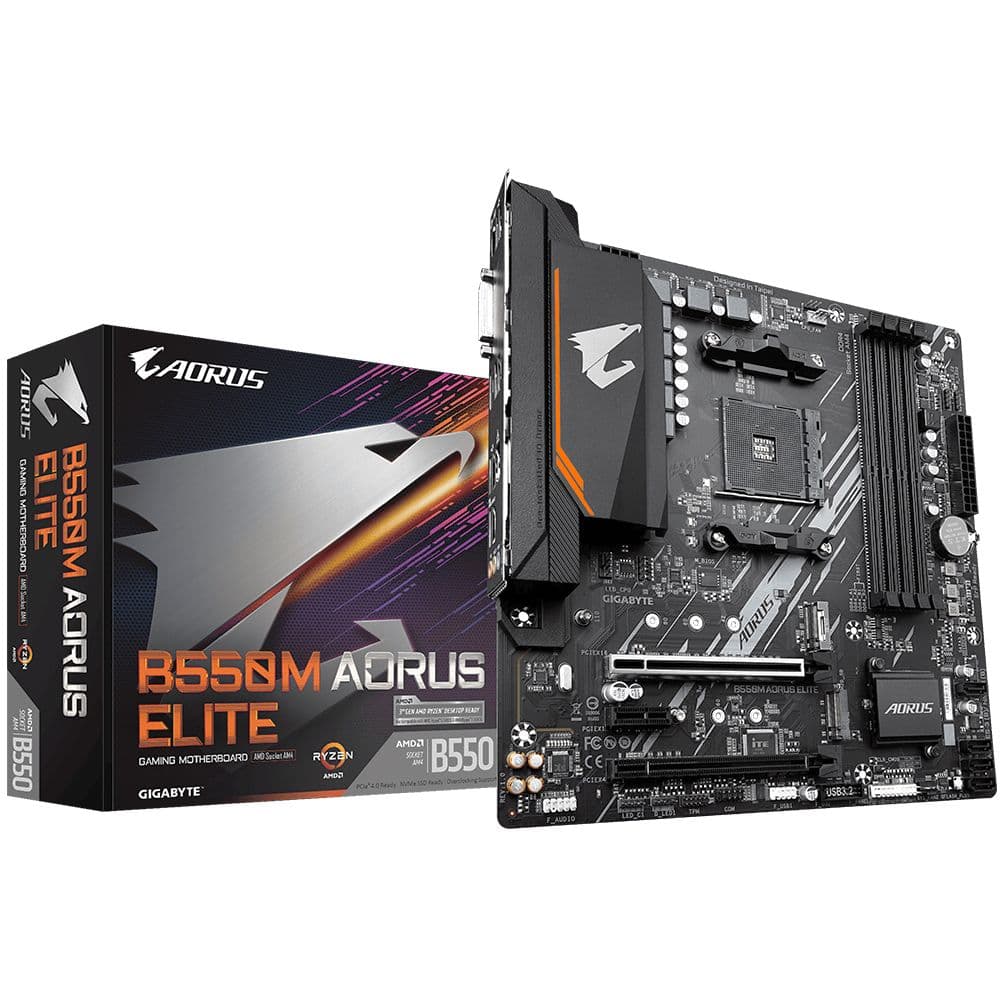 Материнская плата Gigabyte B550M AORUS ELITE, Socket AM4, AMD B550, 4xDDR4-3200, DVI-D+HDMI, 2xPCI-Ex16, 1xPCI-Ex1, 4xSATA3(RAID