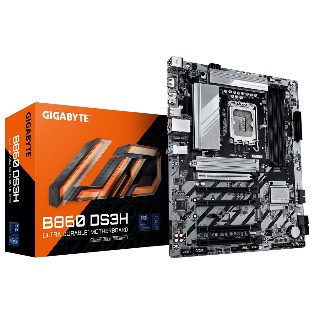 Материнская плата Gigabyte B860 DS3H B860, LGA1851, 4*DDR5, 5*PCIEx16, 2*M.2, 2*TypeC, 1*USB3.2Gen2, 2*USB3.2Gen1, 8*USB2.0, 4*S