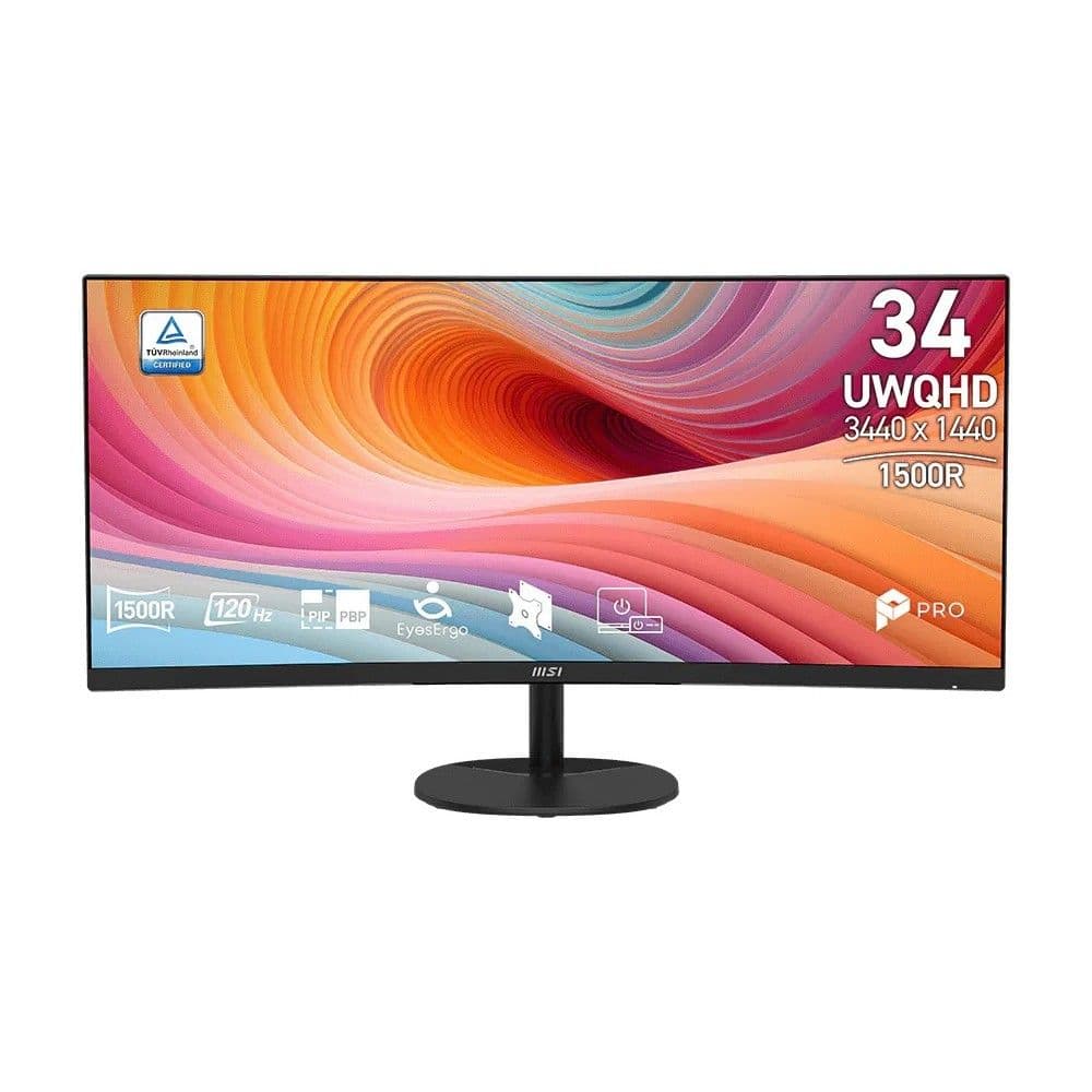 Монитор 34" MSI PRO MP341CQ E12 Curved VA, 3440x1440, 120Hz, 4ms, 300сd/m, 3500:1, HDR | 2xHDMI(2.0b), DP(1.4a) | InPSU, Speake