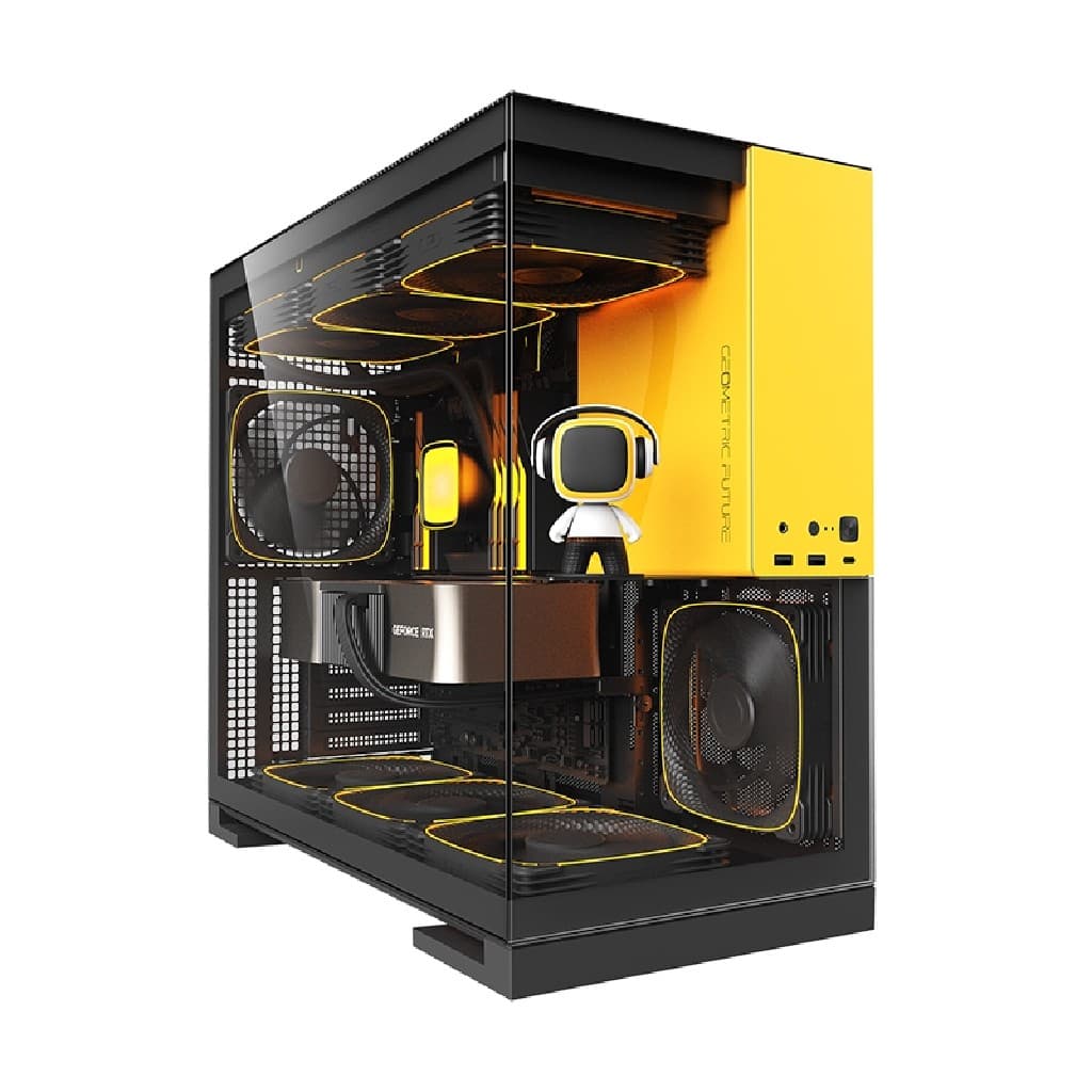 Корпус Geometric Future Model 5 Black Yellow with fans / mid tower, E-ATX / 5x140mm ARGB fans / 1AM5WKBY01100